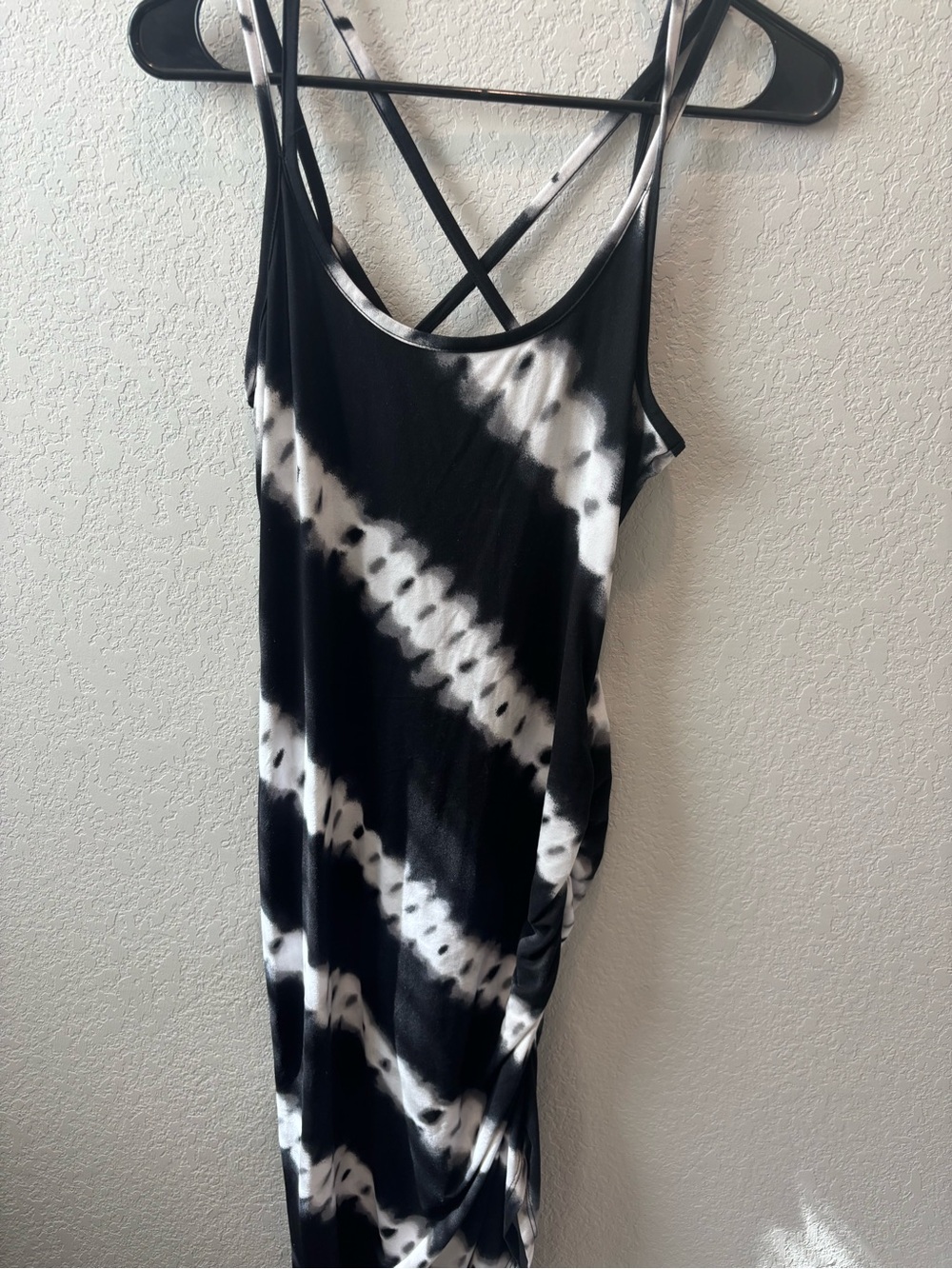 Black & White Tie-Dye Crisscross Strap Tank Top Dress